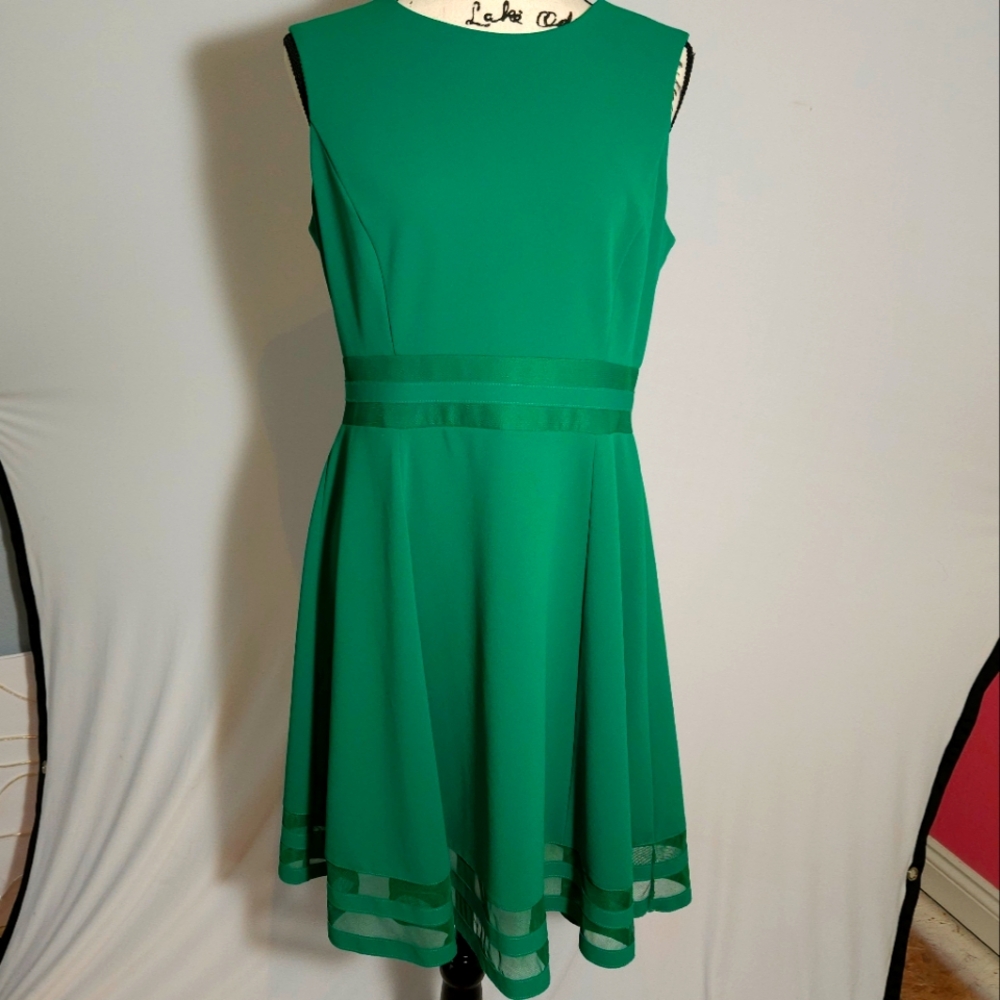 Calvin Klein Size 12 Green Illusion Trim Fit & Frame Dress